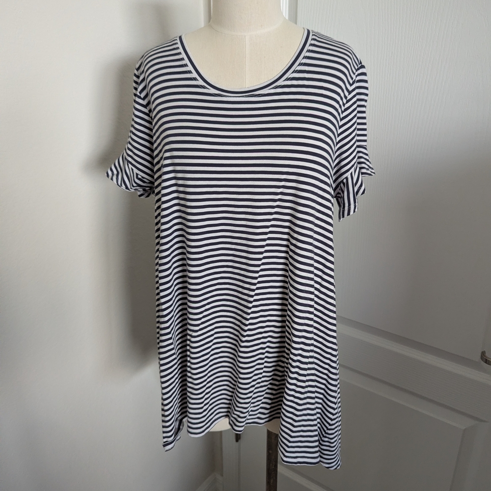 Westbound Navy and White Striped Short Sleeve Top